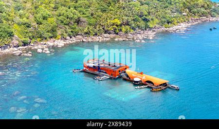 Île de Phu Quoc, province de Kien Giang, Vietnam - 29 avril 2024 : Voir la ferme de perles de mer sur l'île de Phu Quoc dans la province de Kien Giang, Vietnam Banque D'Images