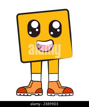 sourire de personnage de géométrie carrée avec deux jambes pied rectangle forme Illustration de Vecteur