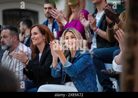 Madrid, Espagne. 23 mai 2024. La ministre du travail Yolanda Diaz assiste à la campagne de la coalition Sumar. Le parti espagnol Sumar a entamé la campagne en prévision des élections européennes du 9 juin. Crédit : SOPA images Limited/Alamy Live News Banque D'Images