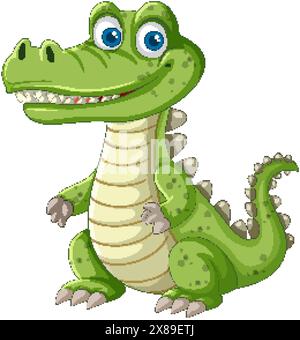 Crocodile vert souriant avec de grands yeux bleus Illustration de Vecteur