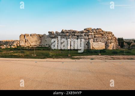 Ġgantija, temples mégalithiques sur l'île de Gozo, Malte. Datant de 3 600 av. J.-C., ce qui en fait l'une des plus anciennes structures artificielles connues dans le monde Banque D'Images