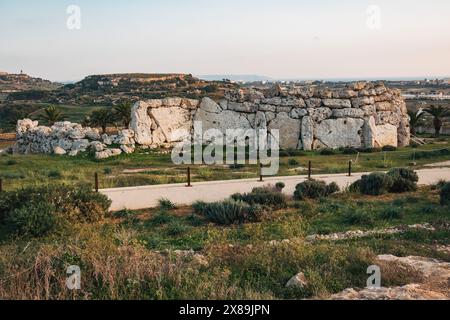 Ġgantija, temples mégalithiques sur l'île de Gozo, Malte. Datant de 3 600 av. J.-C., ce qui en fait l'une des plus anciennes structures artificielles connues dans le monde Banque D'Images