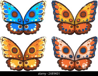 Quatre papillons vectoriels vibrants de différentes couleurs Illustration de Vecteur