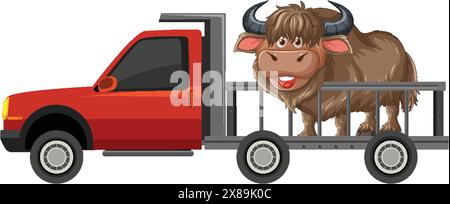 Illustration d'un yak dans une camionnette rouge Illustration de Vecteur