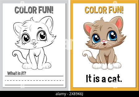 Pages à colorier éducatives mettant en vedette un chat mignon Illustration de Vecteur