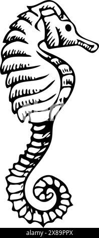 Hippocampe noir blanc animal sous-marin tropical Illustration de Vecteur