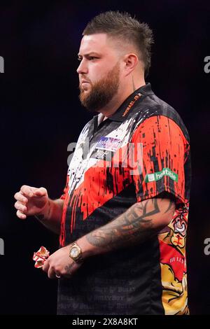 Londres, Royaume-Uni. 23 mai 2024. Michael Smith lors des Play-offs BetMGM premier League Darts 2024 à l'O2 Arena, Londres, Angleterre, Royaume-Uni le 23 mai 2024 crédit : Every second Media/Alamy Live News Banque D'Images