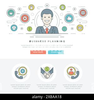 Illustration vectorielle de l'en-tête du site Web de concept d'entreprise plat. Icônes vectorielles linéaires minces modernes. Pour les graphiques de site Web, applications mobiles, page Web la Illustration de Vecteur