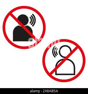 Aucun signe parlant autorisé. Icônes de vecteur de zone silencieuse. Symboles d'interdiction de parole. Illustration de Vecteur