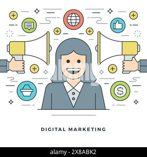 Illustration vectorielle de ligne plate. Icônes de contour linéaire mince moderne. Graphiques d'en-tête de site Web, bannière, conception d'infographies, matériel promotionnel. Illustration de Vecteur