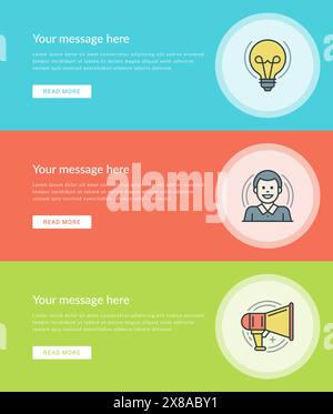 Flat Line Business concept bannières de site Web Set illustration vectorielle. Icônes vectorielles linéaires minces modernes. Pour les graphiques de publicité de site Web, Mobile Illustration de Vecteur