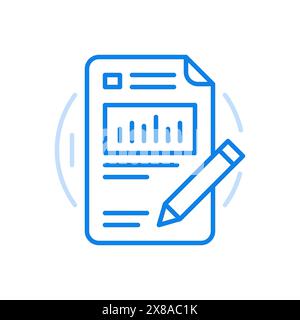 Vecteur d'icône d'analyse commerciale. Diagrammes statistiques dans le crayon de rapport marketing avec fiche d'information de recherche de situation de trading. Rapport graphique activé Illustration de Vecteur