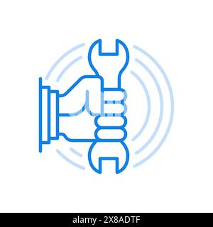 Icône de ligne vectorielle d'atelier de réparation. Voitures et équipements d'entretien avec restauration ultérieure. Clé à main. Corrections de bugs et nettoyage garanti de hous Illustration de Vecteur