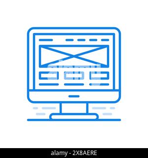 Icône de vecteur de ligne de lettre en ligne. Enveloppe des e-mails sur l'écran du moniteur. Le contact d'information et les communications documentent la réception des offres entrantes Illustration de Vecteur