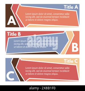 Ensemble de trois bannières horizontales colorées d'options. Modèle de conception infographique étape par étape. Illustration vectorielle Illustration de Vecteur