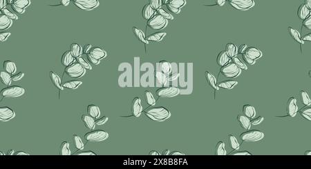 Botanical Line modèle sans couture d'une branche de feuilles d'eucalyptus Illustration de Vecteur