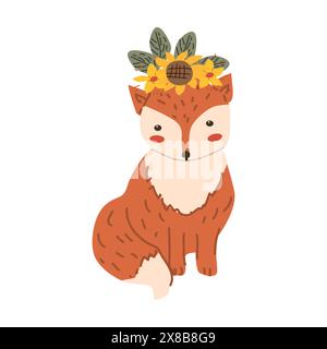 Automne automne automne Thanksgiving caractère animal avec feuilles d'automne et récolte. Carte de voeux animal sauvage pour les vacances de Thanksgiving, festival d'automne, récolte c Illustration de Vecteur