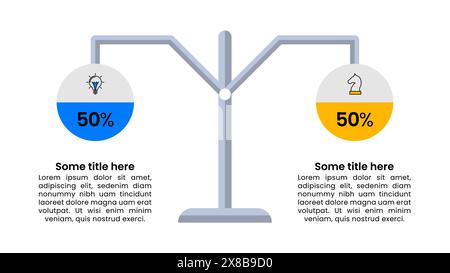 Modèle d'infographie avec icônes et 2 options ou étapes. Echelle. Peut être utilisé pour la mise en page de flux de travail, diagramme, bannière, webdesign. Illustration vectorielle Illustration de Vecteur