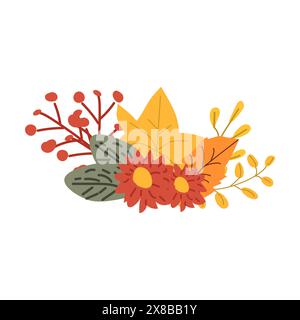 Automne automne automne Fall Thanksgiving feuilles composition pour la décoration, des éléments de cartes de voeux de vacances avec des champignons et des fleurs Illustration de Vecteur