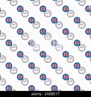 Vecteur de temps et Bitcoin Cryptocurrency Clock concept coloré modèle sans couture Illustration de Vecteur
