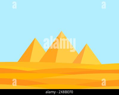 Paysage désertique avec dunes et pyramides égyptiennes. Paysage ondulé dans un style minimaliste. Vue sur le désert et les pyramides. Design pour papiers peints, banne Illustration de Vecteur