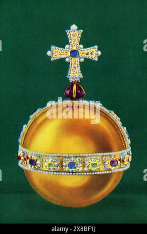 L'Orbe, 1953. L'Orbe est une représentation du pouvoir du souverain. Il symbolise le monde chrétien avec sa croix montée sur un globe. Il fait partie de la Coronation Regalia du Royaume-Uni. Banque D'Images