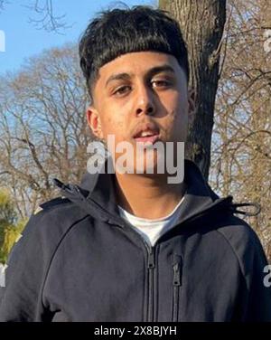 Photo de dossier non datée publiée par la police métropolitaine de Rahaan Ahmed Amin, 16 ans, poignardé au cœur à West Ham Park à Newham, dans l'est de Londres. Un jeune a été reconnu coupable d'avoir tué un garçon de 16 ans avec une épée rouge de style ninja achetée en ligne. Le garçon de 17 ans, qui ne peut pas être nommé pour des raisons juridiques, a poignardé Rahaan Ahmed Amin dans la poitrine le 9 juillet en représailles pour une attaque antérieure, ont entendu les jurés. Date d'émission : vendredi 24 mai 2024. Banque D'Images