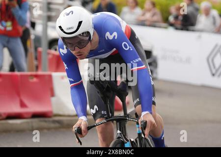 Laval, France. 23 mai 2024. Rémi Cavagna de l'équipe Movistar lors des boucles de la Mayenne 2024, étape 1 Prologue espace Mayenne Laval, course cycliste UCI Pro Series le 23 mai 2024 à Laval, France - photo Laurent Lairys/DPPI crédit : DPPI Media/Alamy Live News Banque D'Images