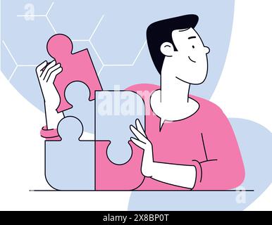 L'homme de la connexion des pièces de puzzle Illustration de Vecteur