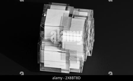 Cubes numériques en verre. Rendu 3D généré par ordinateur Banque D'Images