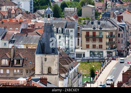 Château-Thierry, France - 23 juillet 2020 : vue aérienne de la tour Balhan, vestige d'un hôtel urbain : l'hôtel du mouton d'Or (construit par Jean Balhan ier Banque D'Images