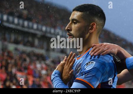 Toronto, ON, Canada - 11 mai 2024 : Santiago Rodríguez #10 avant du New York City FC célèbre après avoir marqué un but lors du match MLS entre Toron Banque D'Images