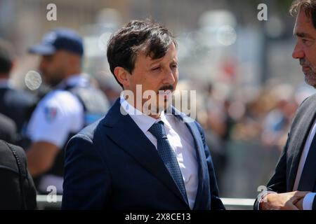 Marseille, France. 23 mai 2024. Pablo Longoria, président du club de football de l'Olympique de Marseille, vu lors des funérailles. Les funérailles de Jean-Claude Gaudin, ancien maire de Marseille depuis un quart de siècle, ont été célébrées ce jeudi 23 mai à Marseille. De nombreuses personnalités, notamment des politiciens, sont venues lui rendre hommage. (Photo Denis Thaust/SOPA images/SIPA USA) crédit : SIPA USA/Alamy Live News Banque D'Images