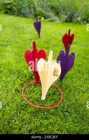 Crown Darts - un jeu de fléchettes de pelouse interdit avec des pointes métalliques Banque D'Images