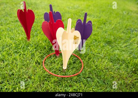Crown Darts - un jeu de fléchettes de pelouse interdit avec des pointes métalliques Banque D'Images
