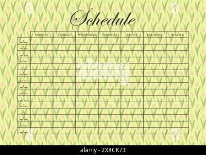 Feuille de papier horaire fleuri pour organisateur d'affaires. Page de carnet vierge avec design printanier. Illustration de Vecteur