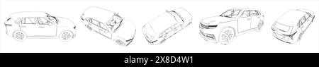 Concept ou ensemble conceptuel d'un offroad croquis de voiture de différentes perspectives. 3d illustration comme une métaphore pour le voyage et l'aventure, indépendant Banque D'Images