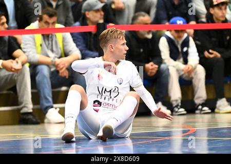 Anvers, Belgique. 24 mai 2024. Jasper Buyl de FT Antwerpen photographié lors d'un match de football de futsal entre FT Antwerpen et Sporting Anderlecht, le premier match de la finale Play-Off de la saison 2023-2024 de la première division belge, vendredi 24 mai 2024 à Anvers, Belgique . Crédit : Sportpix/Alamy Live News Banque D'Images
