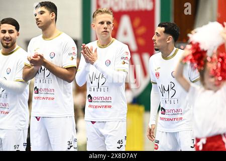 Anvers, Belgique. 24 mai 2024. Jasper Buyl de FT Antwerpen photographié lors d'un match de football de futsal entre FT Antwerpen et Sporting Anderlecht, le premier match de la finale Play-Off de la saison 2023-2024 de la première division belge, vendredi 24 mai 2024 à Anvers, Belgique . Crédit : Sportpix/Alamy Live News Banque D'Images