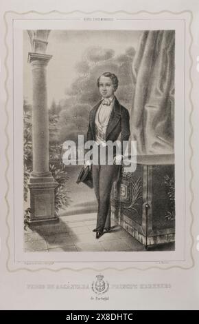 Pedro V du Portugal (1837-1861), soi-disant l'espoir. Roi du Portugal (1853-1861). Portrait en tant que prince héritier du Portugal en 1852. Dessin d'Augusto Belvedere. Lithographie de J.J. Martinez. Reyes Contemporáneos (Rois contemporains). Volume III publié à Madrid, 1854. Auteur : Augusto Belvedere (1801-1888). Artiste portugais. Banque D'Images