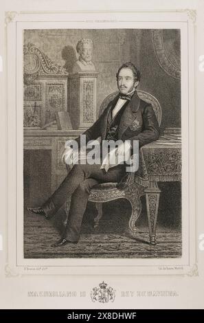 Maximilien II de Bavière (1811-1864). Roi de Bavière (1848-1864). Portrait. Dessin de B. Blanco. Lithographie de J. Donón. Reyes Contemporáneos (Rois contemporains). Volume III publié à Madrid, 1854. Auteur : Julio Donón. Artiste espagnol actif de 1840 à 1880. Bernardo Blanco (1828-1876) Peintre et lithographe espagnol. Banque D'Images