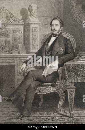 Maximilien II de Bavière (1811-1864). Roi de Bavière (1848-1864). Portrait. Dessin de B. Blanco. Lithographie de J. Donón. Reyes Contemporáneos (Rois contemporains). Volume III publié à Madrid, 1854. Auteur : Julio Donón. Artiste espagnol actif de 1840 à 1880. Bernardo Blanco (1828-1876) Peintre et lithographe espagnol. Banque D'Images