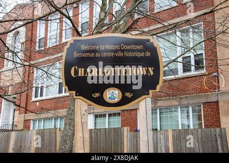 Bienvenue au panneau historique de Charlottetown à Charlottetown, Île-du-Prince-Édouard, Canada Banque D'Images