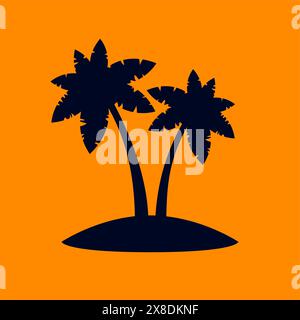 Arbres de noix de coco de la forêt tropicale ou palmiers tropicaux sur fond orange. Silhouette noire simple pour éco Floral logo emblème dans Retro Art, ou Journal de voyage Illustration de Vecteur