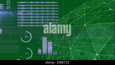 Image de points connectés formant un globe et tournant sur l'interface infographique Banque D'Images