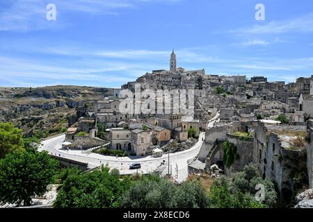 Image aérienne de paysage urbain de la ville médiévale de Matera, Basilicate Italie Banque D'Images