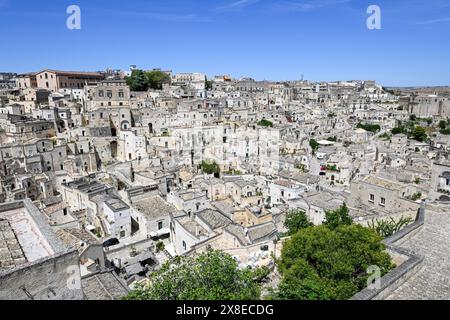 Image aérienne de paysage urbain de la ville médiévale de Matera, Basilicate Italie Banque D'Images