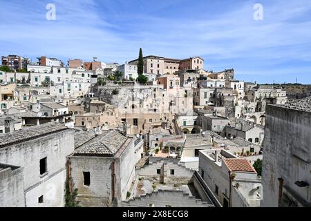 Image aérienne de paysage urbain de la ville médiévale de Matera, Basilicate Italie Banque D'Images