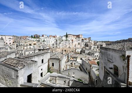 Image aérienne de paysage urbain de la ville médiévale de Matera, Basilicate Italie Banque D'Images