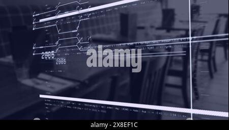 Image de numéros changeants, modèles de carte de circuit imprimé, langage informatique sur bureau vide Banque D'Images